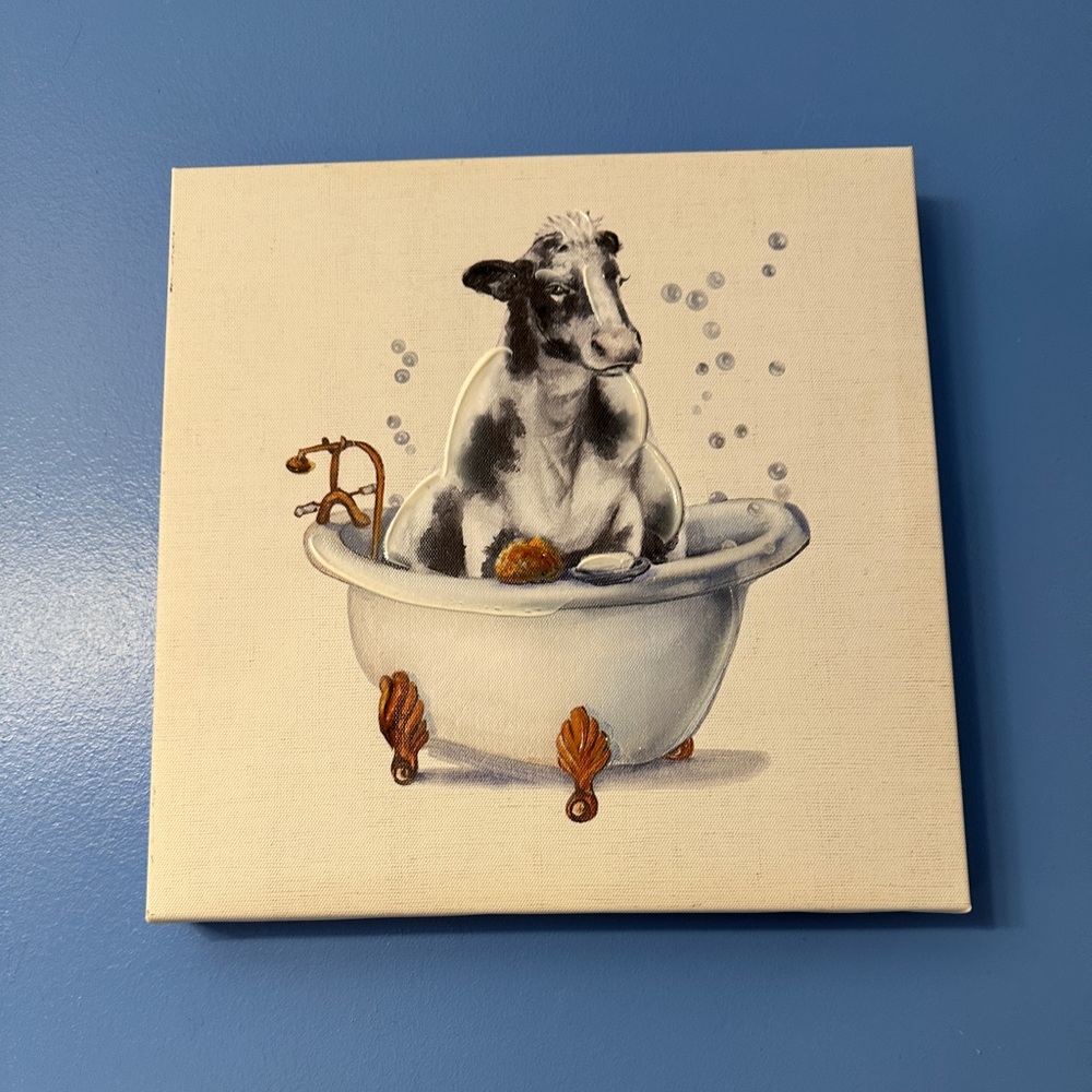 Blue, Black and White Vintage Bathtub Painting Art